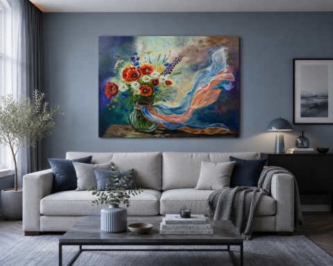 Obraz olejny 100x80 cm „Taniec na wietrze”