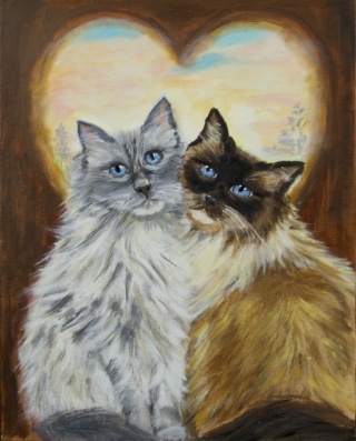 Obraz olejny 40x50 cm „Kocia bliskość”